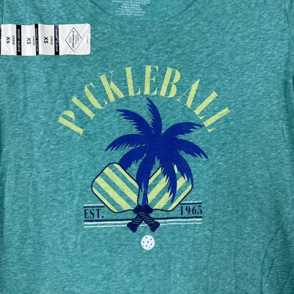 2/$30 NWT St. John's Bay Pickleball Graphic Tee Short Sleeve Green XS #A1244